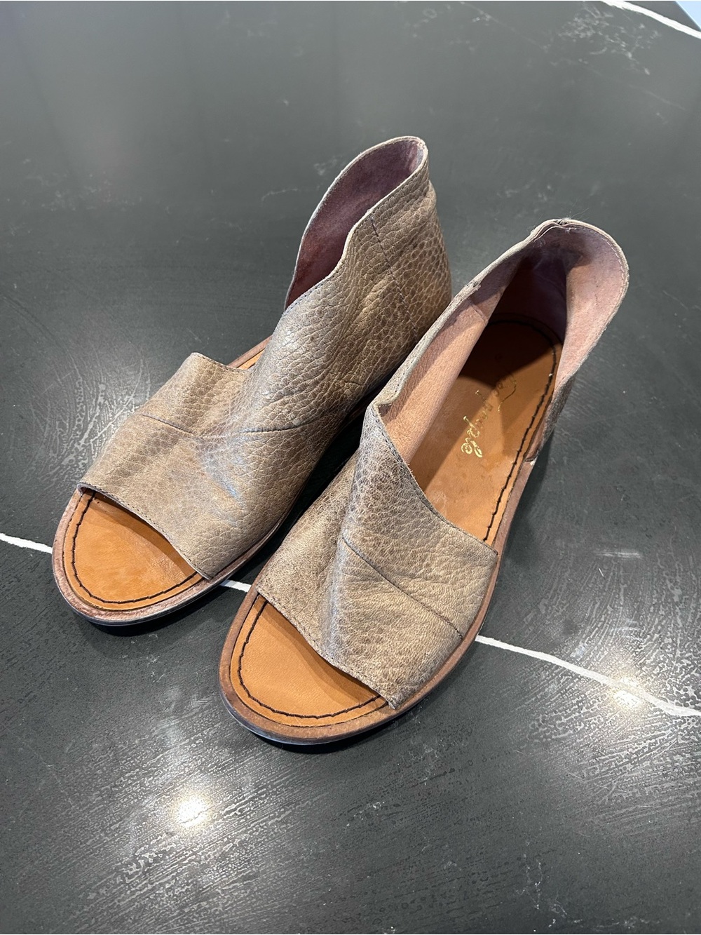 Free People Mont Blanc Asymmetrical Leather Sandals Taupe Zinc Open Toe Flats